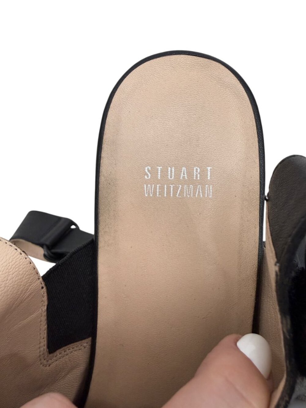 Stuart Weitzman Leather Wedge Peep-Toe Slingback Women's Black Sandals Sz 11.5 - Picture 6 of 8